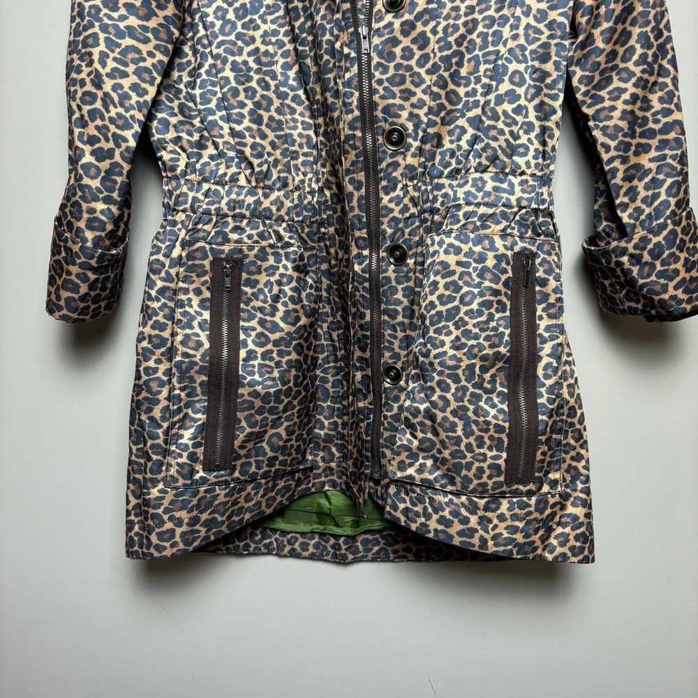 Renfrew Leopard Print Cinch Waist Olive Lined Utility Anorak Jacket Womens 0 - Picture 3 of 9